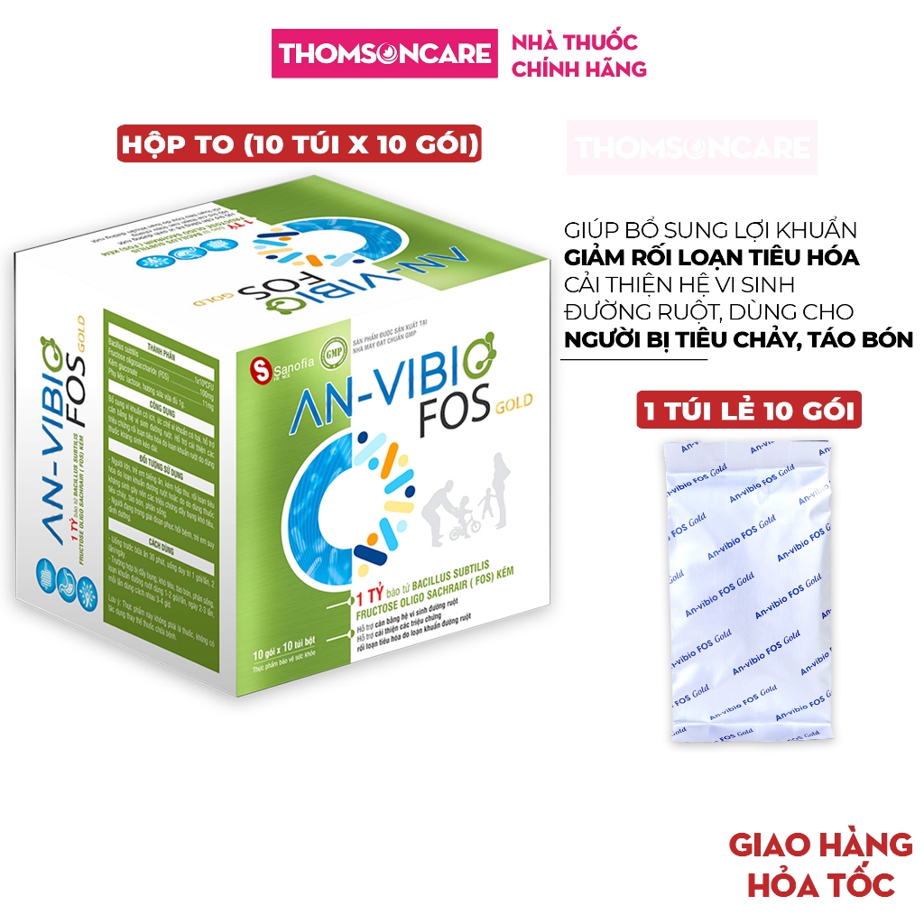 Men tiêu hóa AnVibio Fos Gold Sanofia France (lẻ 10 gói) - Bổ sung lợi khuẩn, cải thiện vi sinh đường ruột, tiêu hóa tốt