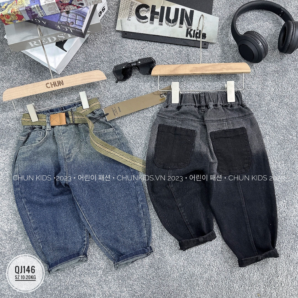 QJ146 - QUẦN jean nhí CHUN ombre túi sau đậm - 8803 cho Bé