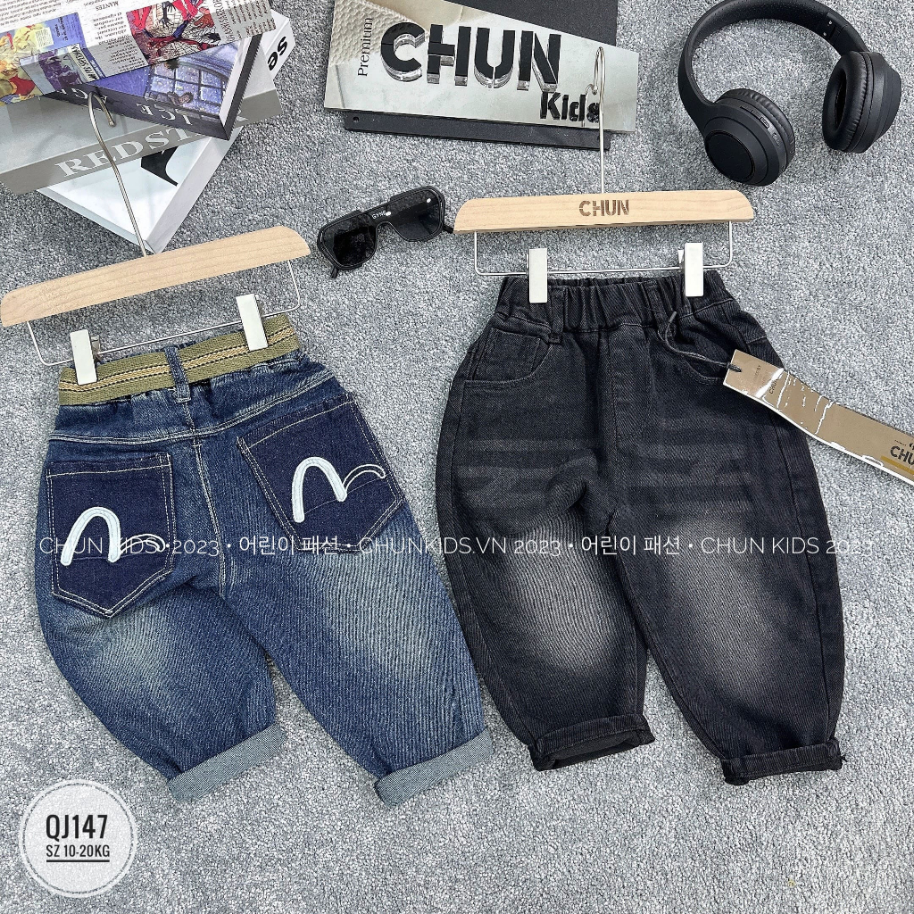 QJ147 - QUẦN jean nhí CHUN basic túi sau cánh cò bên đậm bên nhạt - 8805 cho Bé