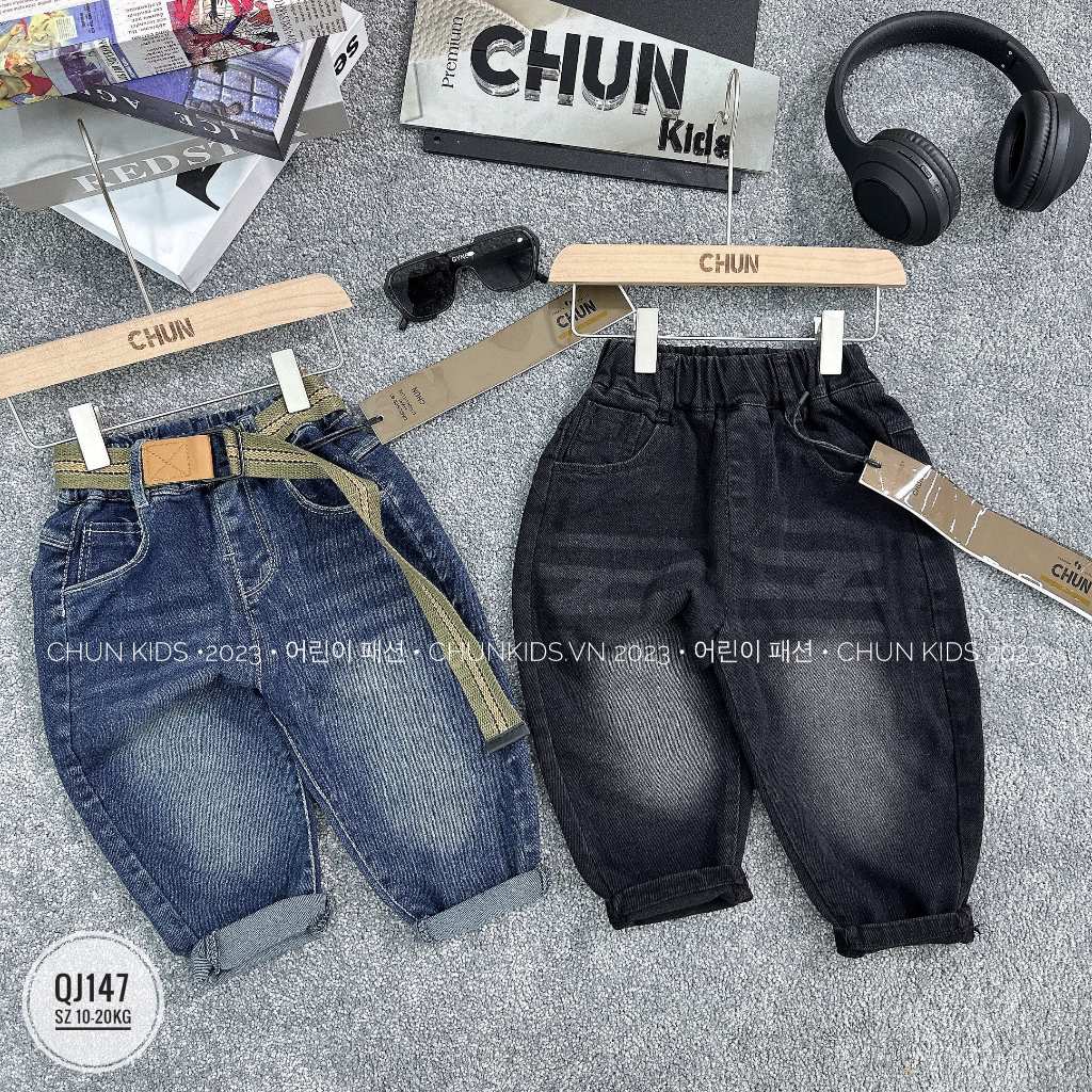 QJ147 - QUẦN jean nhí CHUN basic túi sau cánh cò bên đậm bên nhạt - 8805 cho Bé
