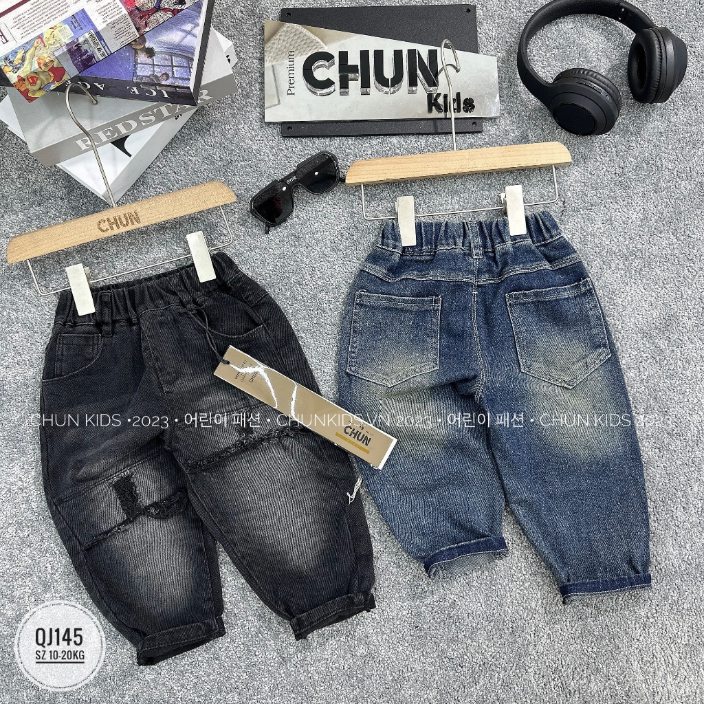 QJ145 - QUẦN jean nhí CHUN đáp vạt bên cao bên thấp - 8802 cho Bé