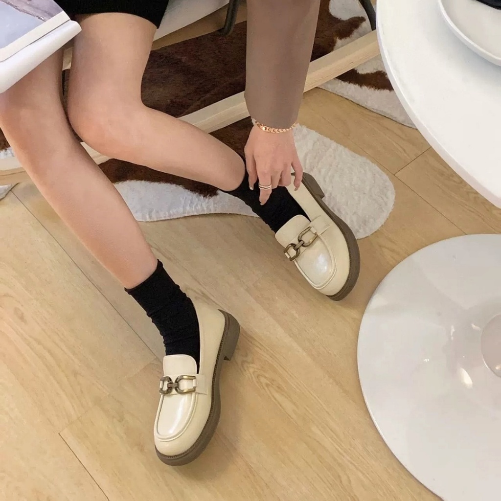 Giày loafer nữ đế cao 5cm PD-L525 bản khuy ngang cao cấp fullbox