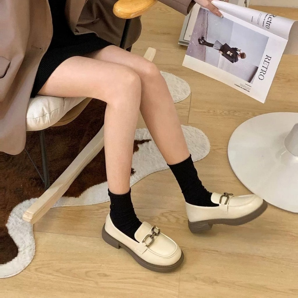 Giày loafer nữ đế cao 5cm PD-L525 bản khuy ngang cao cấp fullbox