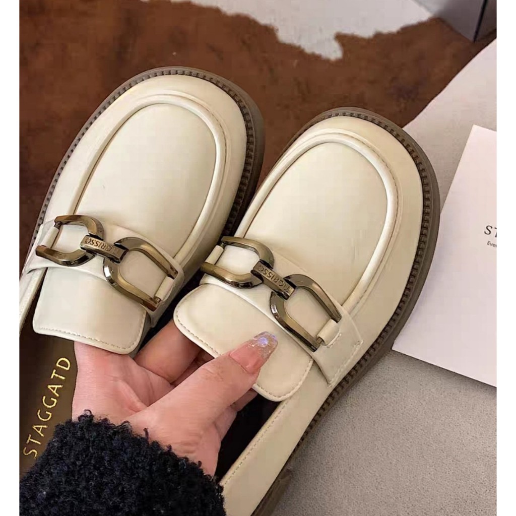 Giày loafer nữ đế cao 5cm PD-L525 bản khuy ngang cao cấp fullbox