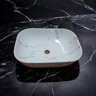 Chậu lavabo đặt bàn vân đá trắng 46*32cm