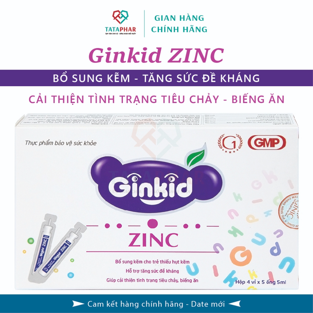 GINKID ZINC - Bổ sung kẽm cho bé, tăng cường sức đề kháng, hỗ trợ ăn ngon, tiêu hóa tốt - Hộp 20 ống - Chính hãng