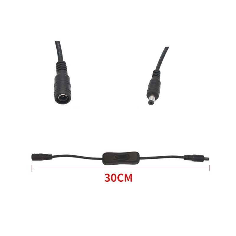Dây Jack DC 5.5x2.1mm đực cái có công tắc màu đen