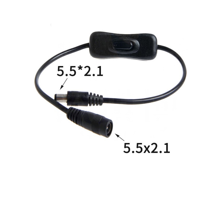 Dây Jack DC 5.5x2.1mm đực cái có công tắc màu đen
