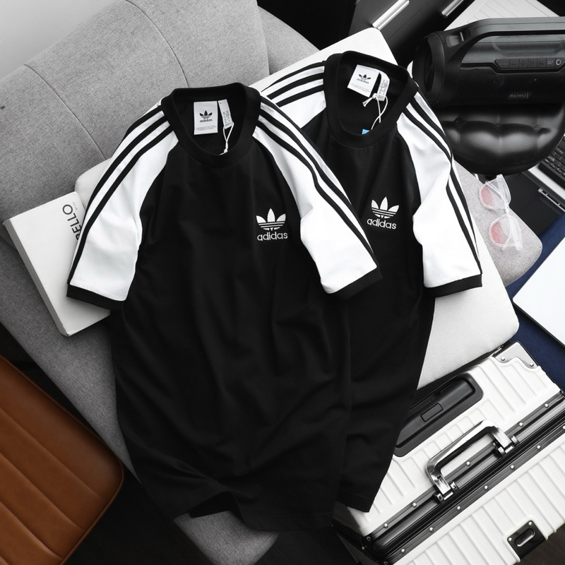 Áo thun Adidas Raglan 3 sọc unisex logo thêu cao cấp