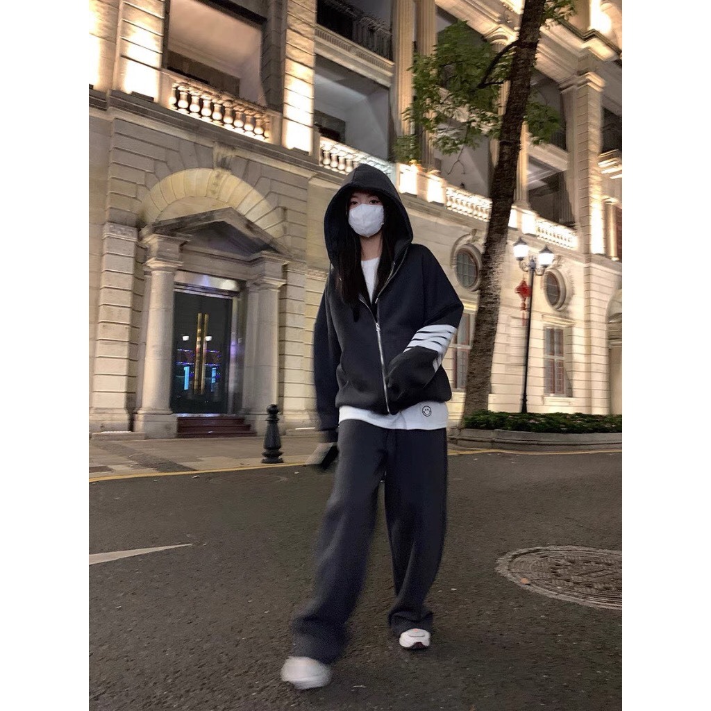 Sét bộ thể thao phối áo hoodie zip thom bốn màu siêu đẹp cho nam nữ