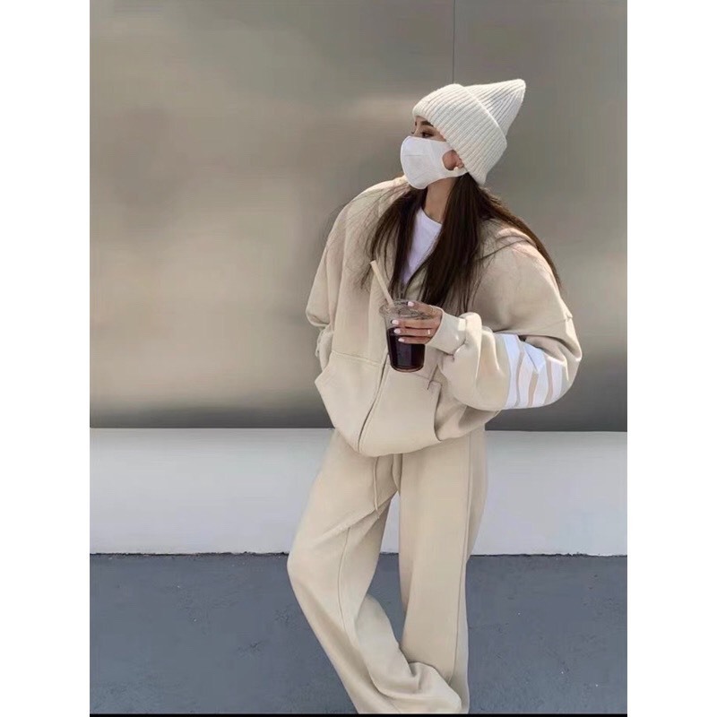 Sét bộ thể thao phối áo hoodie zip thom bốn màu siêu đẹp cho nam nữ