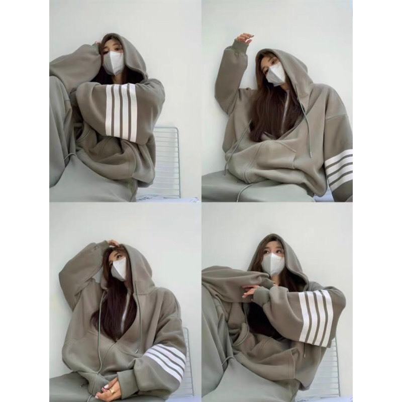 Sét bộ thể thao phối áo hoodie zip thom bốn màu siêu đẹp cho nam nữ