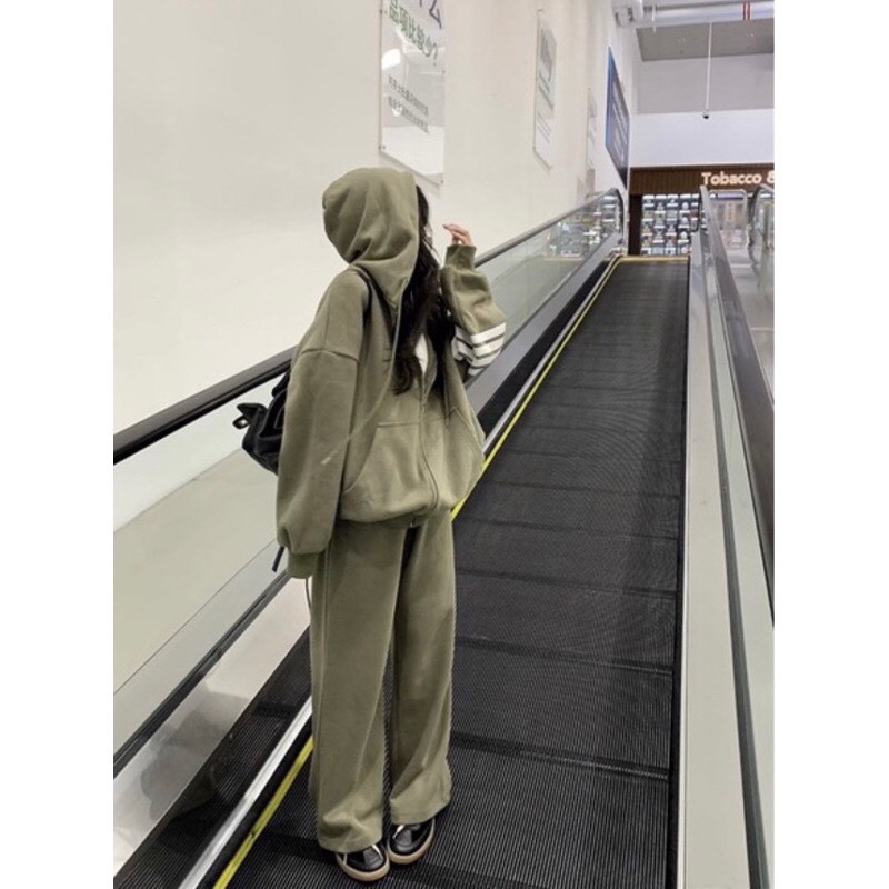 Sét bộ thể thao phối áo hoodie zip thom bốn màu siêu đẹp cho nam nữ