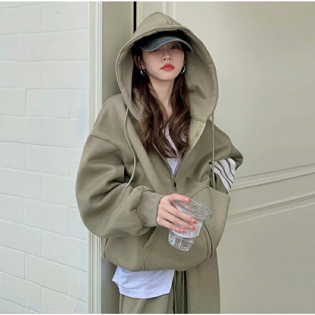 Sét bộ thể thao phối áo hoodie zip thom bốn màu siêu đẹp cho nam nữ