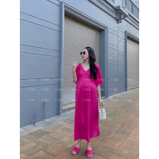 T-Mie | Đầm Bầu Maxi Thiết Kế Cổ V Dập Li Form Suôn Sang Trọng ,Công Sở ,Dạo Phố ,Đi Tiệc Đẹp ,MD4114