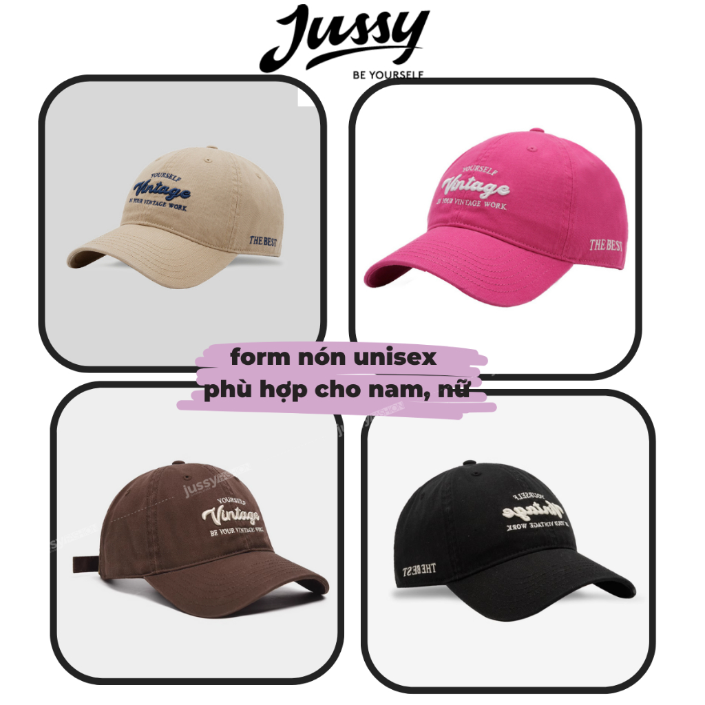 Nón Lưỡi Trai Nam Nữ Thời Trang Jussy Official Thêu Chữ VINTAGE Chất Vải Cotton Thoáng Mát Phong Cách Hàn Quốc Form Mềm