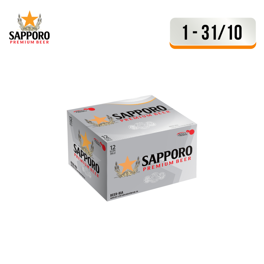 [GIAO HỎA TỐC]Thùng 12 lon bia Sapporo Premium (500ml/lon)