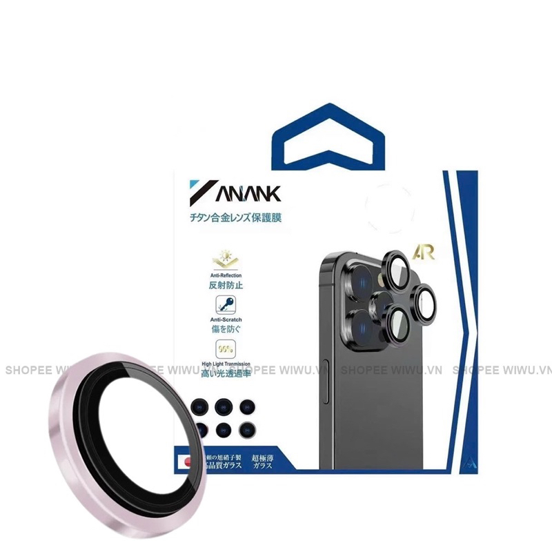 Dán lens bảo vệ camera ANANK Iphone 15, 15 Plus, 15 Pro, 15 Pro Max chống loá, siêu nét hàng chính hãng