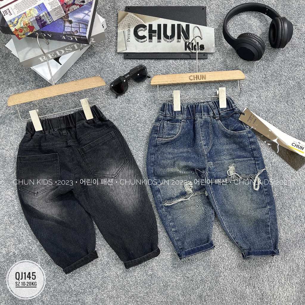 QJ145 - QUẦN jean nhí CHUN đáp vạt bên cao bên thấp - 8802 cho Bé