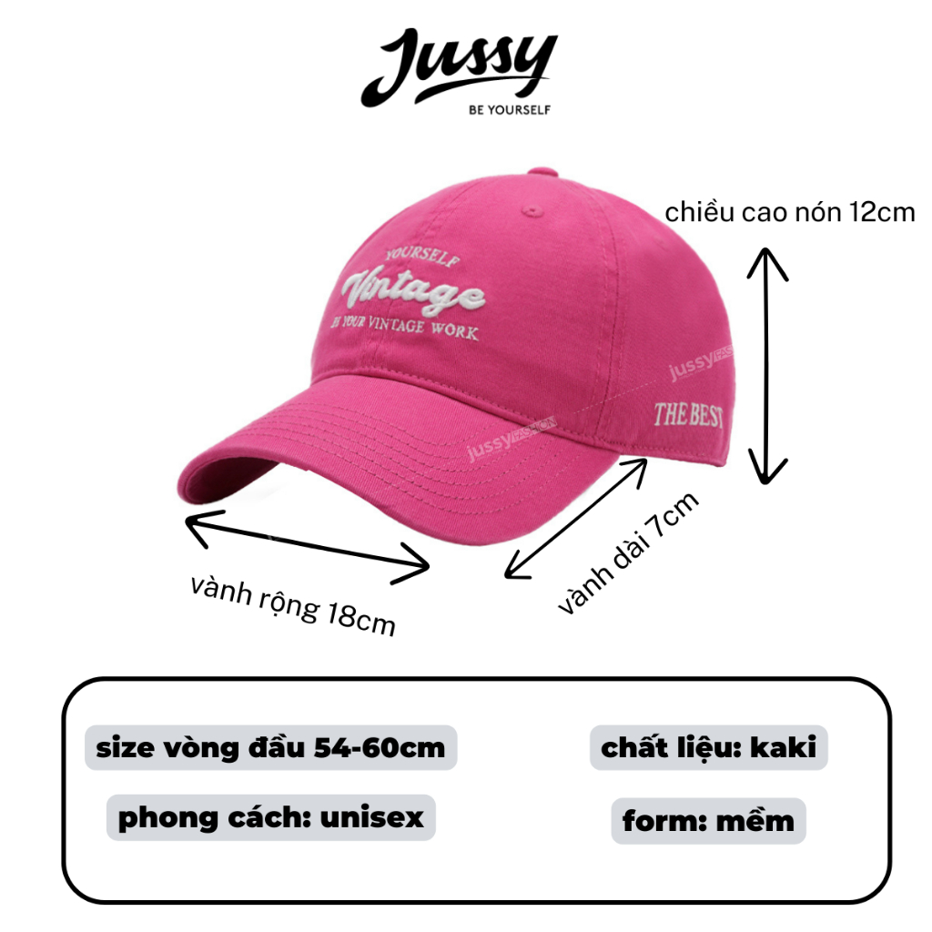 Nón Lưỡi Trai Nam Nữ Thời Trang Jussy Official Thêu Chữ VINTAGE Chất Vải Cotton Thoáng Mát Phong Cách Hàn Quốc Form Mềm