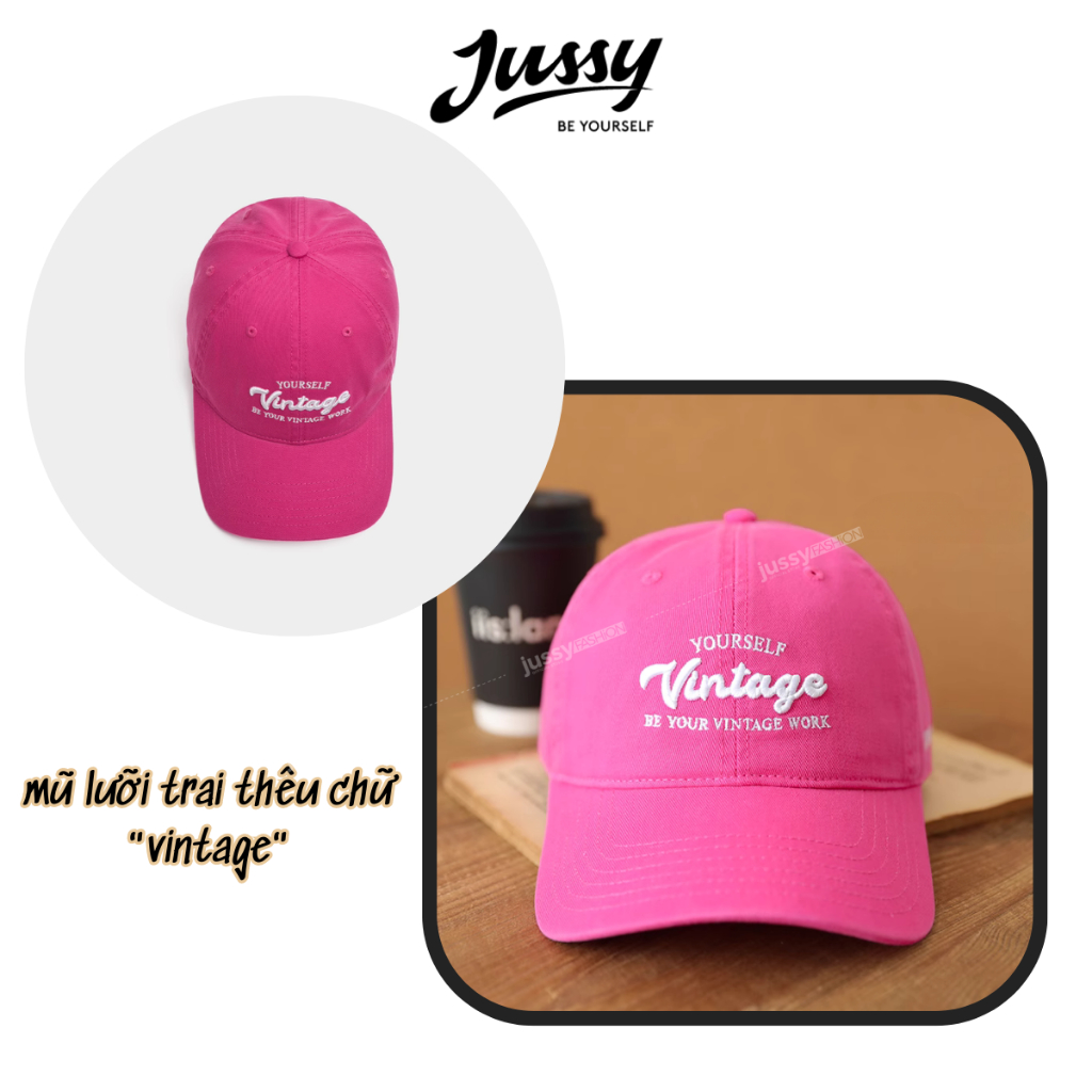 Nón Lưỡi Trai Nam Nữ Thời Trang Jussy Official Thêu Chữ VINTAGE Chất Vải Cotton Thoáng Mát Phong Cách Hàn Quốc Form Mềm
