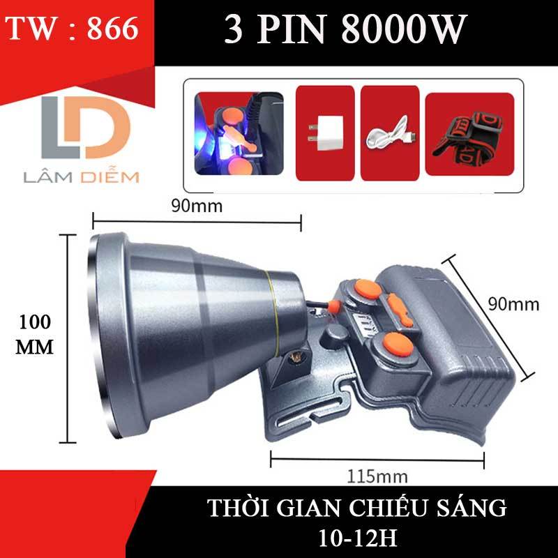 Đèn pin đội đầu pin sạc led siêu sáng kín nước công suất lớn 866 -867 - 530