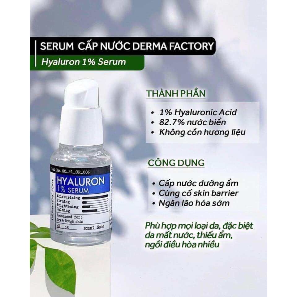 Tinh chất dưỡng ẩm Derma Factory Hyaluron 1% Serum 30ml