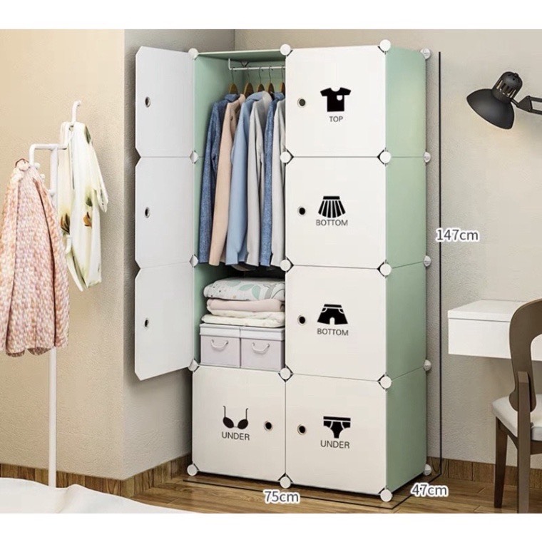 TỦ NHỰA GHÉP 8 Ô ĐỰNG QUẦN ÁO. TẶNG 1 TREO ĐỒ tiện lợi