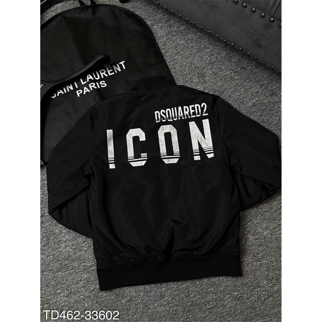 Áo khoác gió nam DSQ hình in chữ xám trắng mặt sau cực chất-Áo khoác bomber đen trơn form dáng basic siêu đẹp