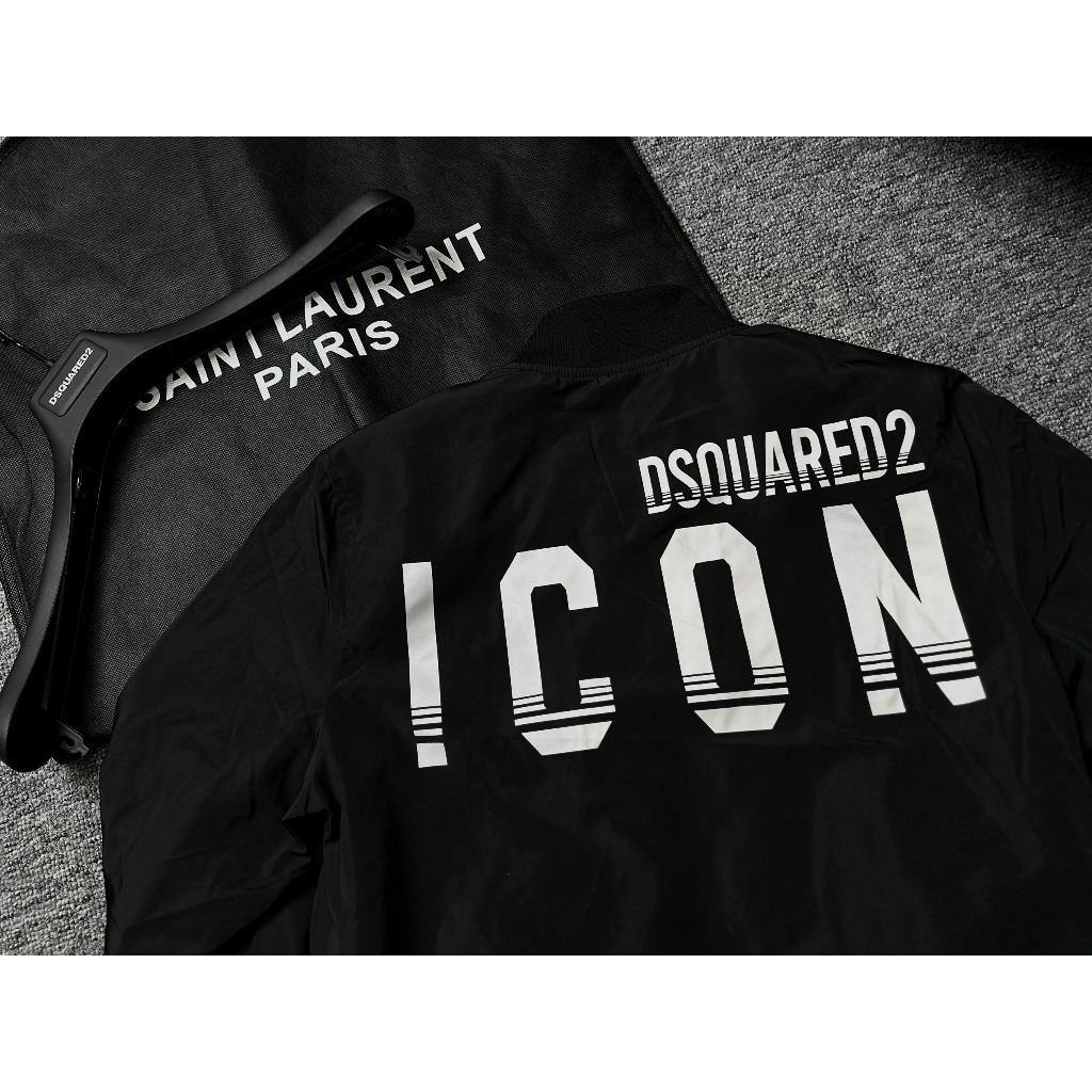 Áo khoác gió nam DSQ hình in chữ xám trắng mặt sau cực chất-Áo khoác bomber đen trơn form dáng basic siêu đẹp