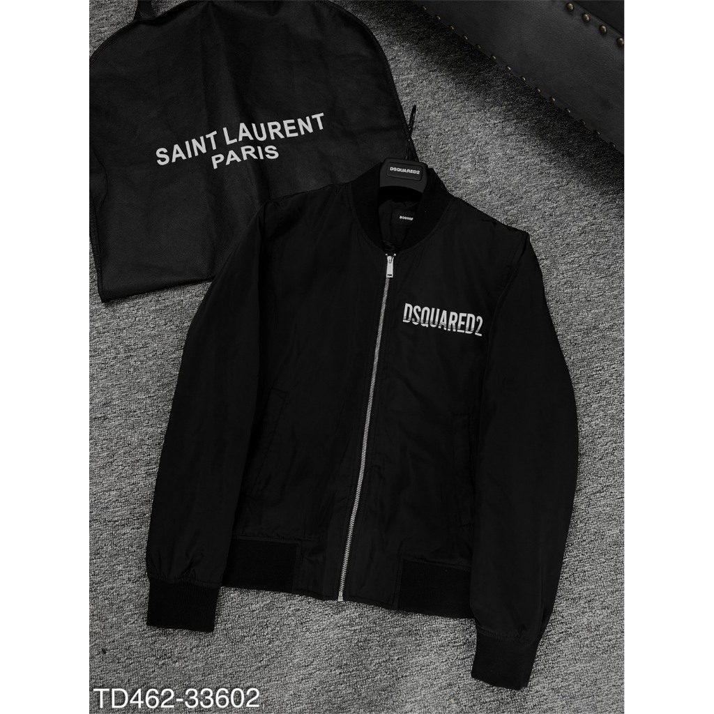 Áo khoác gió nam DSQ hình in chữ xám trắng mặt sau cực chất-Áo khoác bomber đen trơn form dáng basic siêu đẹp