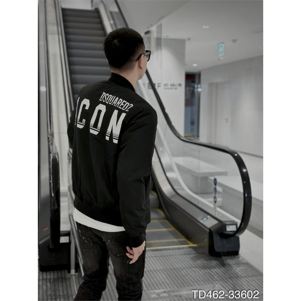 Áo khoác gió nam DSQ hình in chữ xám trắng mặt sau cực chất-Áo khoác bomber đen trơn form dáng basic siêu đẹp