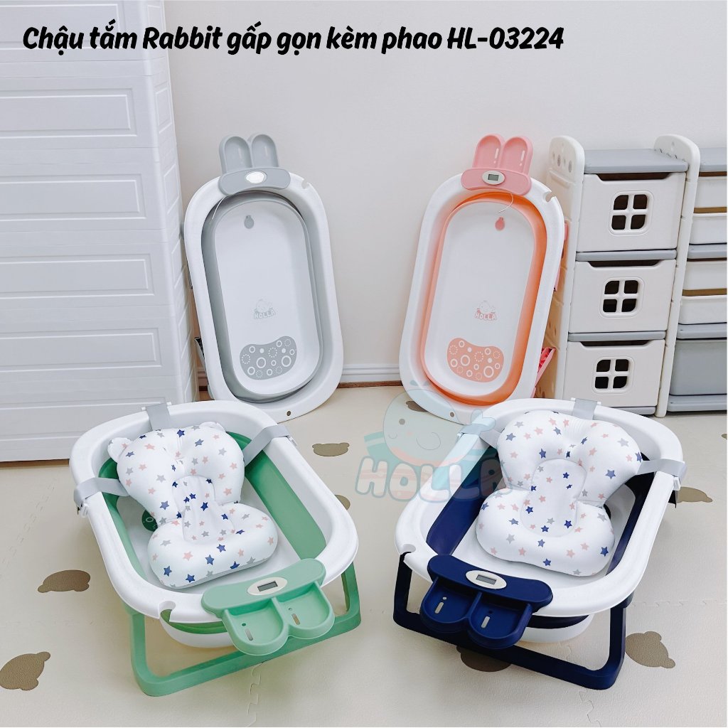Chậu tắm HOLLA RABBIT tai thỏ gấp gọn kèm phao HL-03224