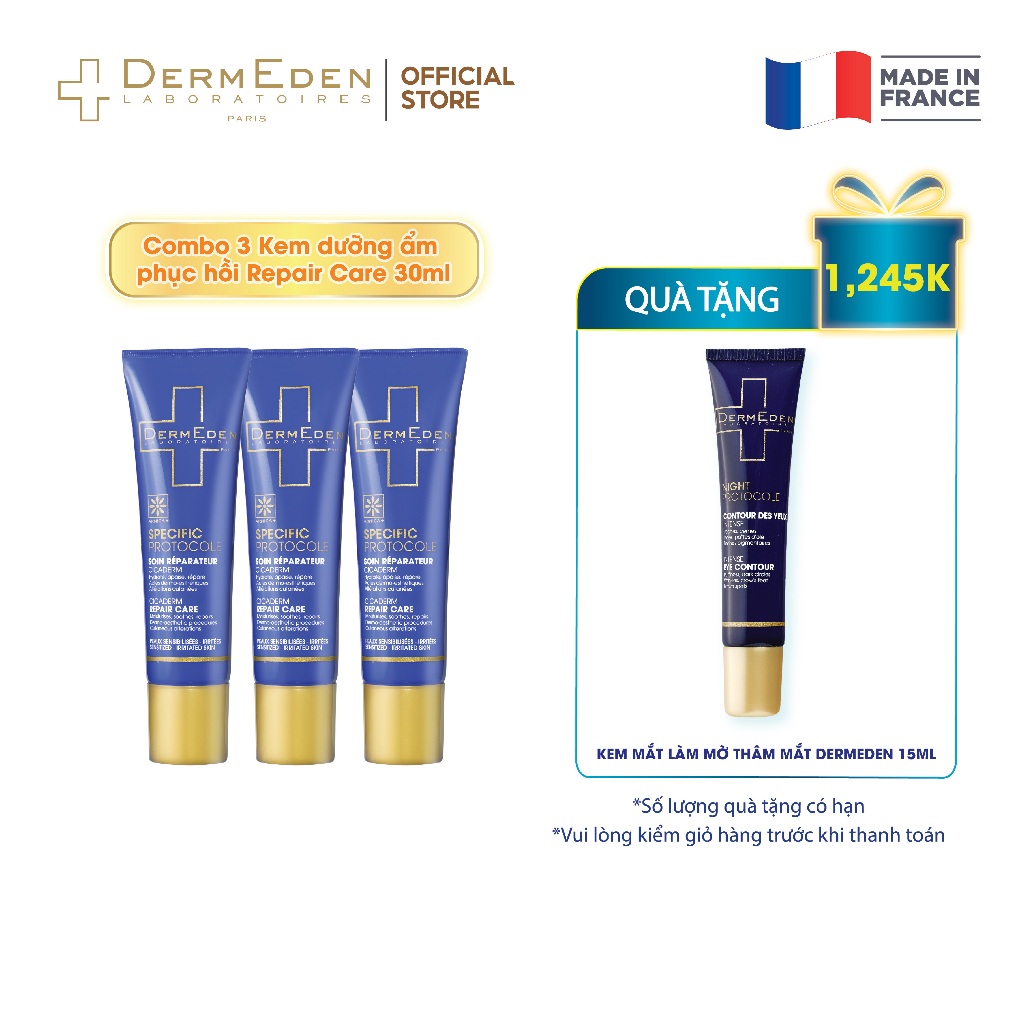 Combo 3 Kem dưỡng ẩm phục hồi DermEden 30ml tặng 1 Kem chống nắng DD cream 50ml/ 1 Kem mắt DermEden 15ml