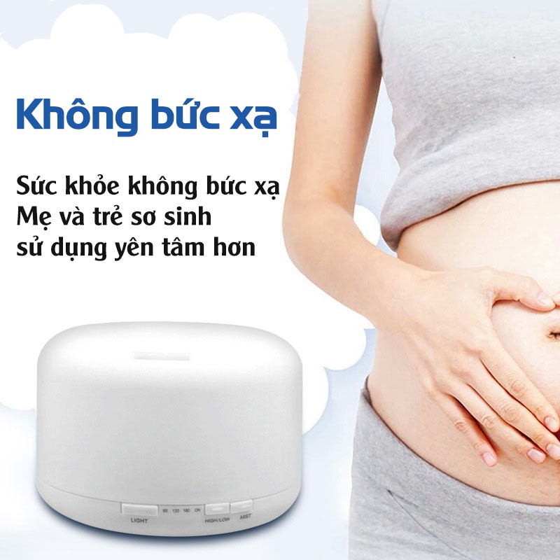 Máy xông tinh dầu siêu âm dung tích 500ml, Phun Sương Tạo Độ Ẩm, đèn LED 7 màu thay đổi