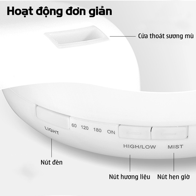 Máy xông tinh dầu siêu âm dung tích 500ml, Phun Sương Tạo Độ Ẩm, đèn LED 7 màu thay đổi