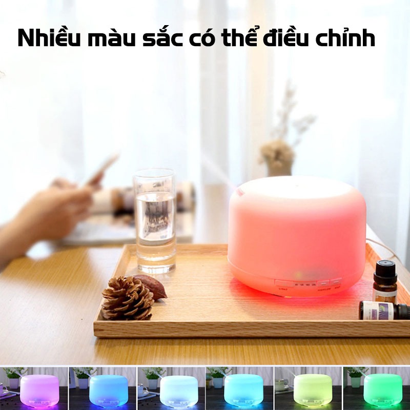 Máy xông tinh dầu siêu âm dung tích 500ml, Phun Sương Tạo Độ Ẩm, đèn LED 7 màu thay đổi