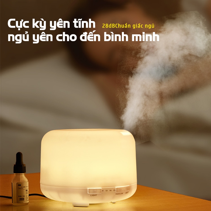 Máy xông tinh dầu siêu âm dung tích 500ml, Phun Sương Tạo Độ Ẩm, đèn LED 7 màu thay đổi