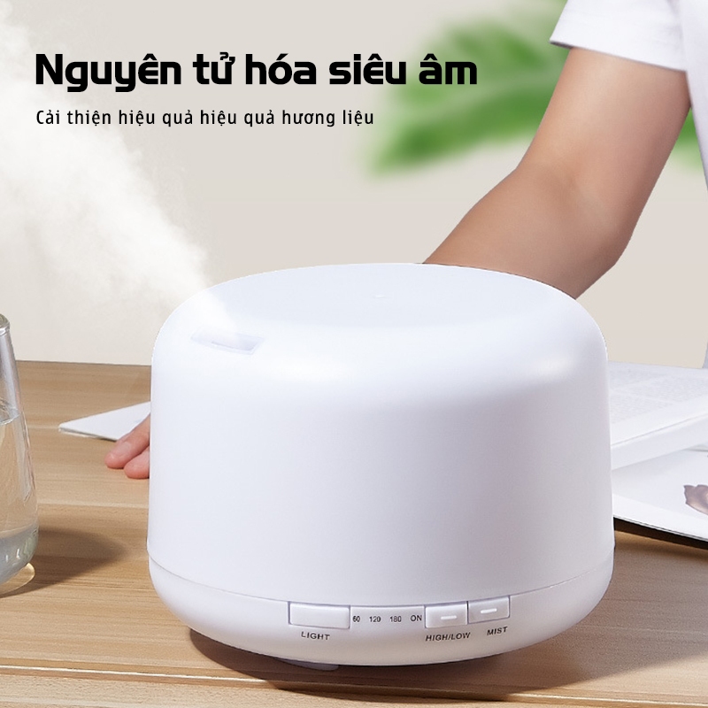 Máy xông tinh dầu siêu âm dung tích 500ml, Phun Sương Tạo Độ Ẩm, đèn LED 7 màu thay đổi