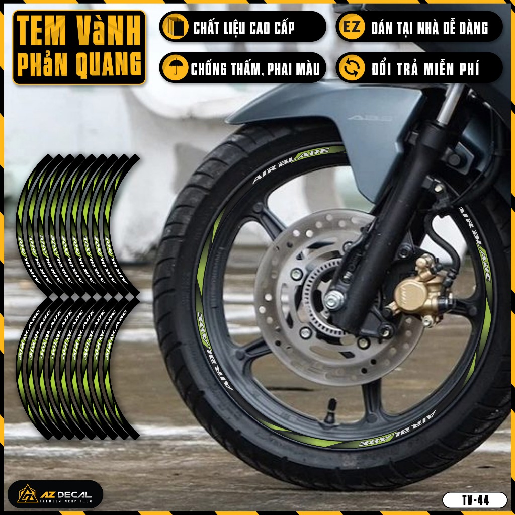 Tem Dán Vành Phản Quang Xe AirBlade | TV44 | Team Decal Xe Máy AB Air Blade Chống Xước Chống Nước Bền Màu