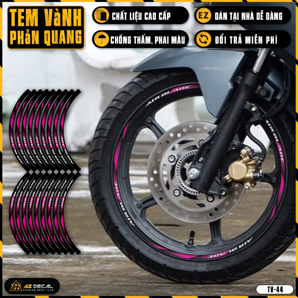 Tem Dán Vành Phản Quang Xe AirBlade | TV44 | Team Decal Xe Máy AB Air Blade Chống Xước Chống Nước Bền Màu