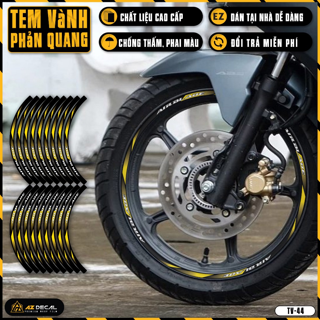 Tem Dán Vành Phản Quang Xe AirBlade | TV44 | Team Decal Xe Máy AB Air Blade Chống Xước Chống Nước Bền Màu