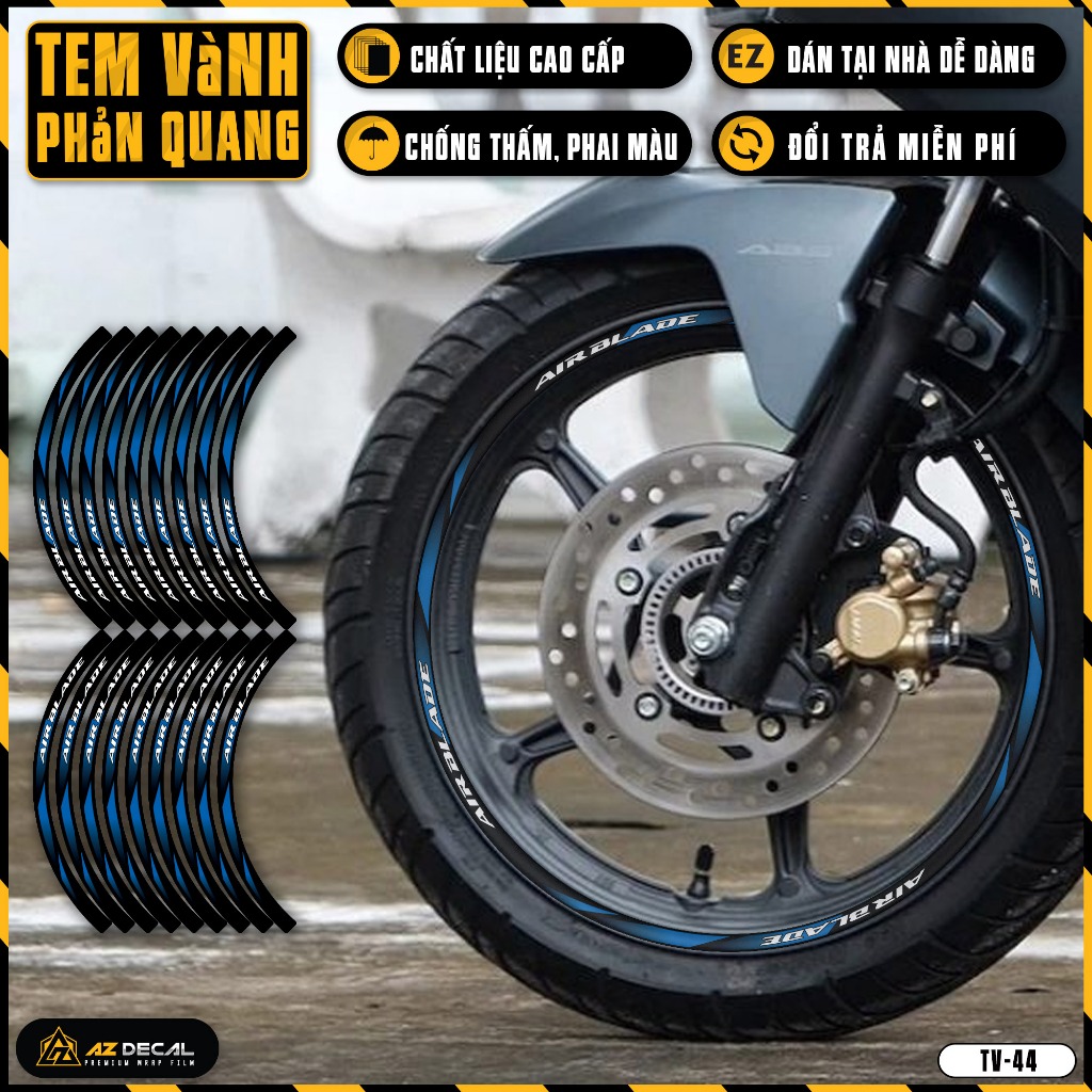 Tem Dán Vành Phản Quang Xe AirBlade | TV44 | Team Decal Xe Máy AB Air Blade Chống Xước Chống Nước Bền Màu