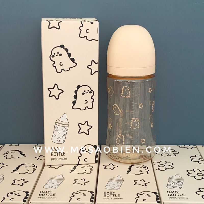 Bình sữa UBMOM phiên bản 2024 họa tiết khủng long cún bông hoa cúc