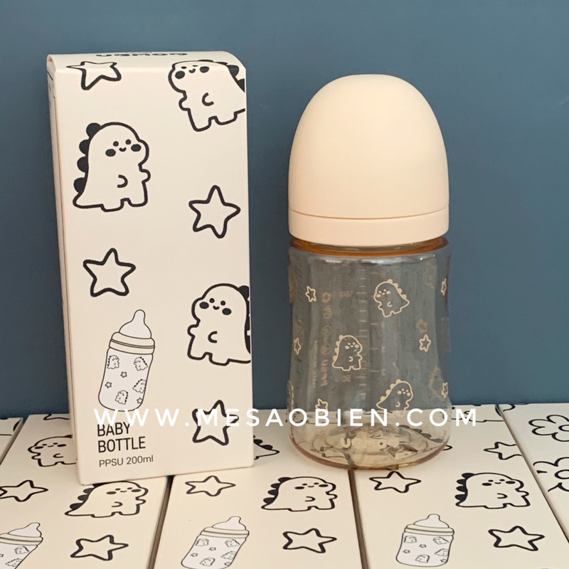 Bình sữa UBMOM phiên bản 2024 họa tiết khủng long cún bông hoa cúc