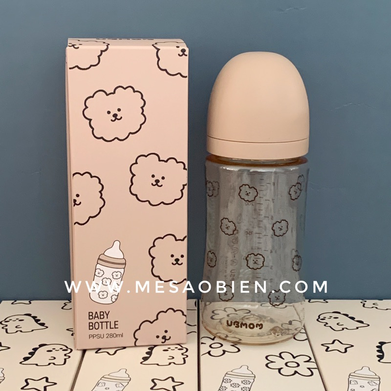 Bình sữa UBMOM phiên bản 2024 họa tiết khủng long cún bông hoa cúc