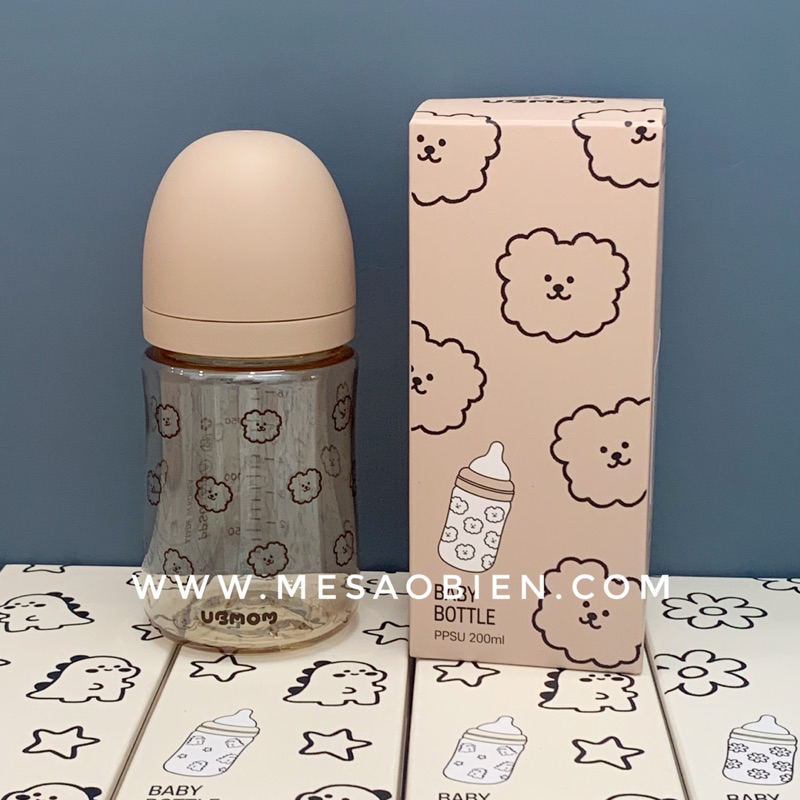 Bình sữa UBMOM phiên bản 2024 họa tiết khủng long cún bông hoa cúc