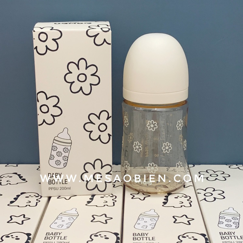 Bình sữa UBMOM phiên bản 2024 họa tiết khủng long cún bông hoa cúc
