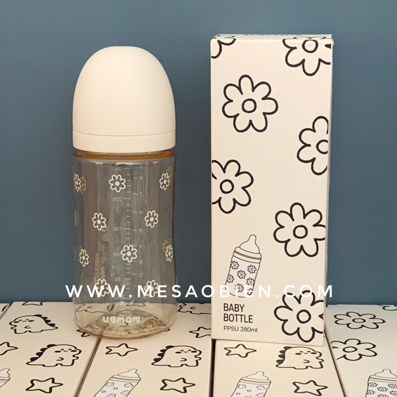 Bình sữa UBMOM phiên bản 2024 họa tiết khủng long cún bông hoa cúc