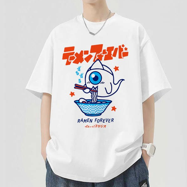 Áo thun Unisex Japanese Retro Ramen Oversized 100% Cotton ngắn tay